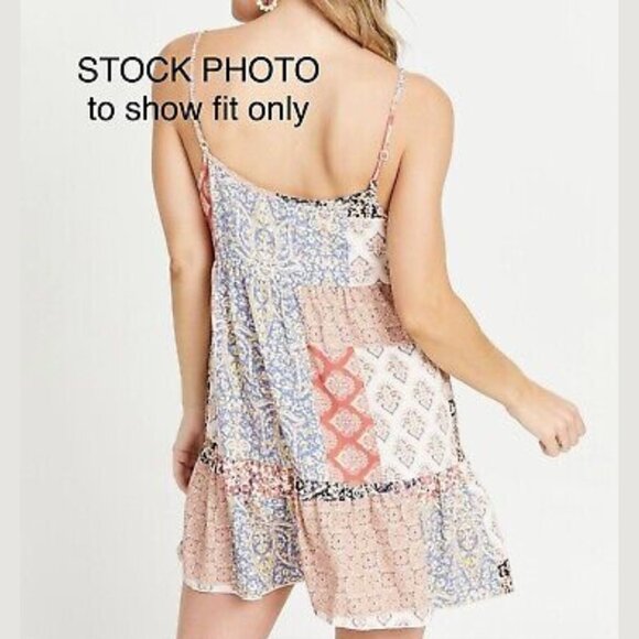 Altar’d State Patchwork Boho Mini Dress – Size Large - Picture 2 of 6